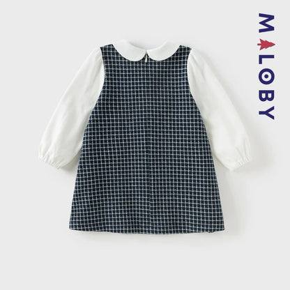 Robe à carreaux effet 2 en 1 enfant fille- marine