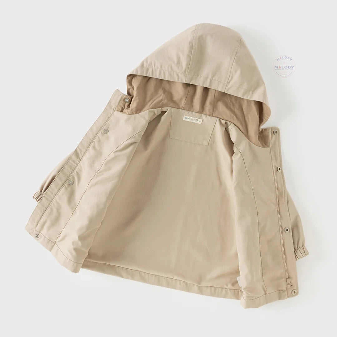 Veste à capuche coupe-vent casual enfant garçon beige, vêtement enfant maroc - MALOBY