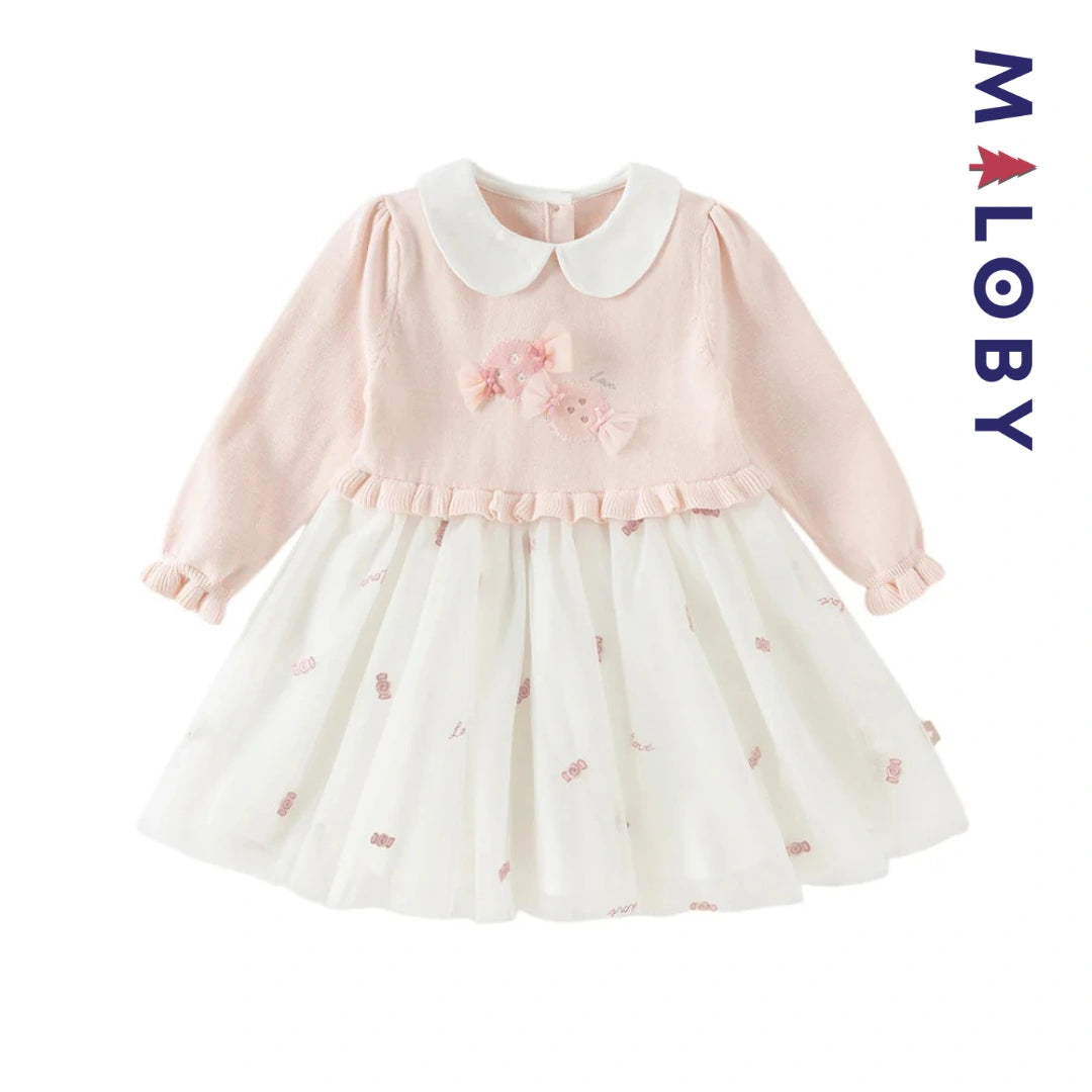 Robe bi-matière effet 2 en 1 motif bonbon couleur rose