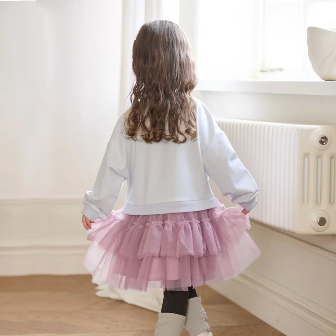 Robe Effet 2-en-1 Sweat et Tulle enfant fille –Violette
