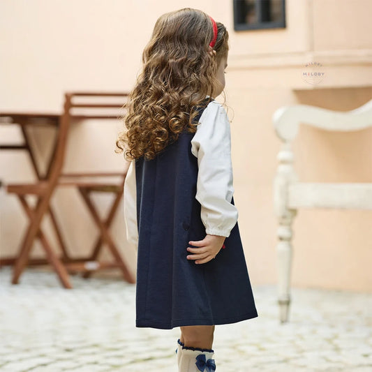 Robe bi-matière motif papillons enfant fille marine, robe fille maroc - MALOBY
