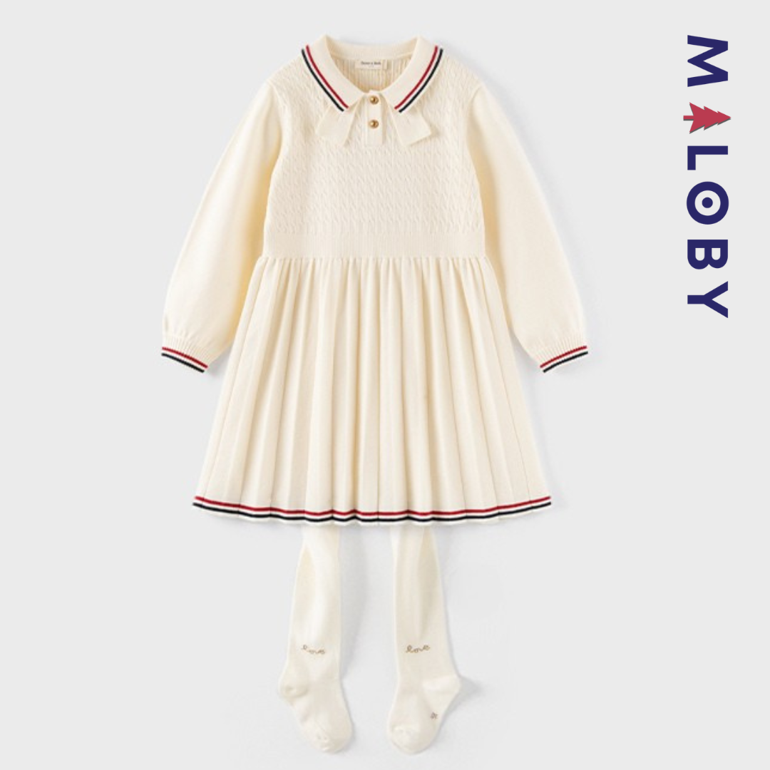 Robe en maille manches longues enfant fille- beige -robes et ensembles pour filles, bébés et garcons - MALOBY