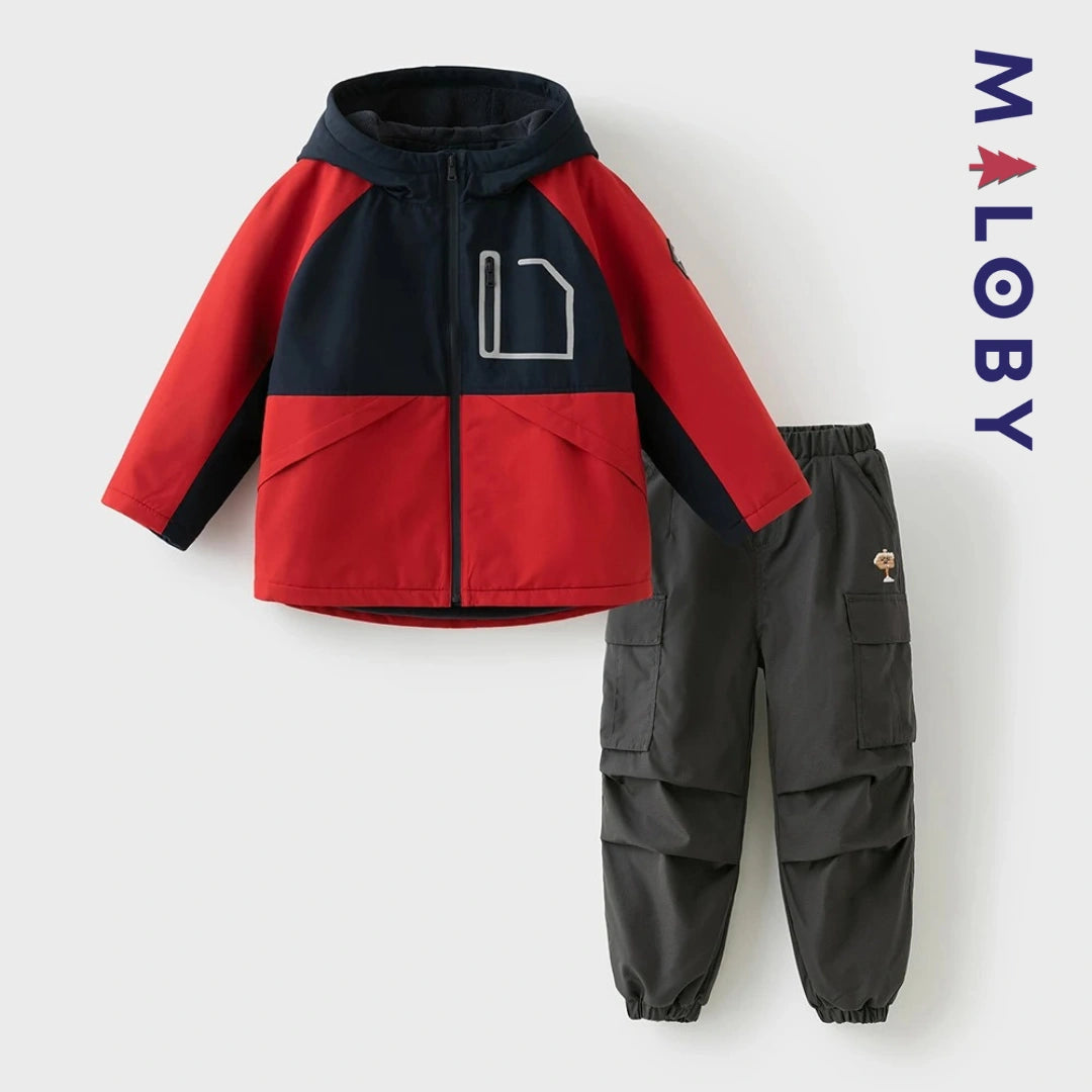 Parka imperméable doublée polaire enfant garçon- rouge