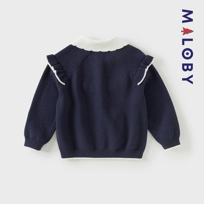 Cardigan à col claudine enfant fille- marine/violet