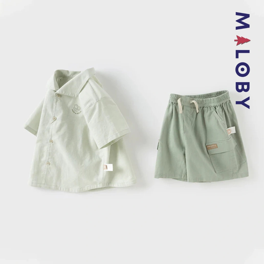 Ensemble été 2 pièces en lin enfant garçon -Vert