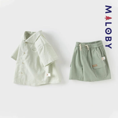 Ensemble été 2 pièces en lin enfant garçon -Vert