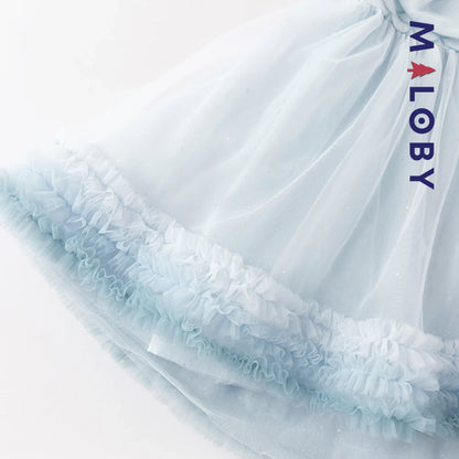 Robe princesse en tulle légère à manches courtes grise et bleue pour filles