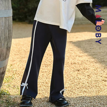 Pantalon tricoté à Bandes Contrastées enfant fille- Marine