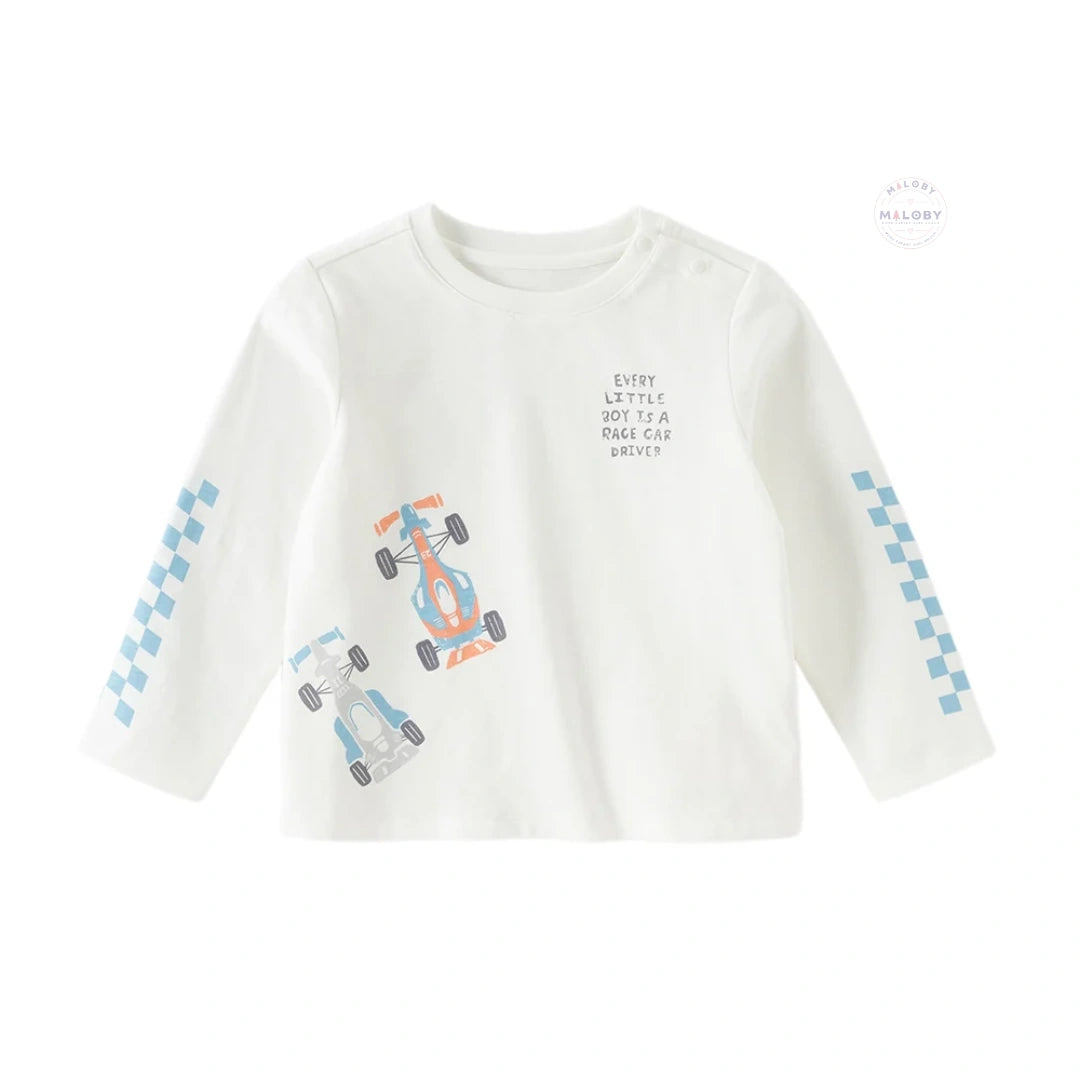T-shirt en pur coton motif graphique enfant garçon bleu et blanc - MALOBY