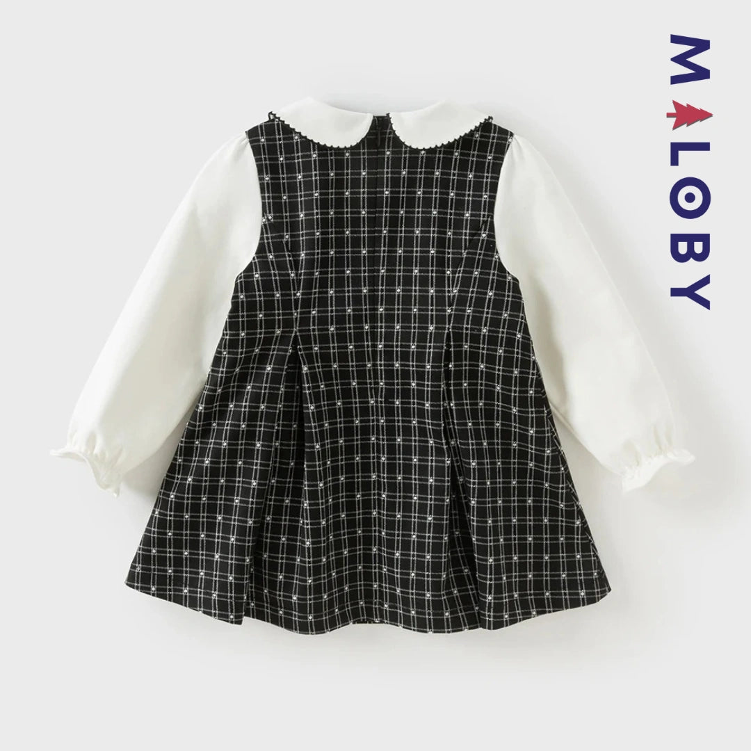 Robe à carreaux effet 2 en 1 enfant fille- noir/blanc