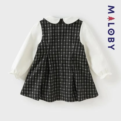 Robe à carreaux effet 2 en 1 enfant fille- noir/blanc