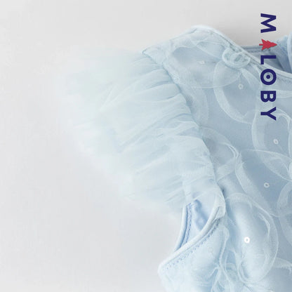 Robe princesse bleue sans manches en tulle respirante pour petites filles
