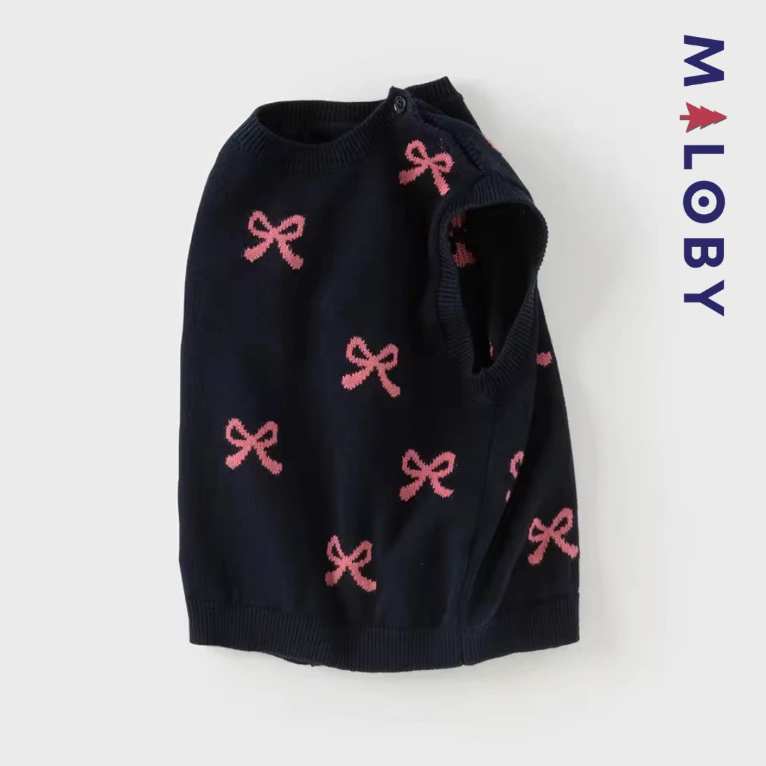 Pull en maille sans manches enfant fille -Marine -robes et ensembles pour filles, bébés et garcons - MALOBY
