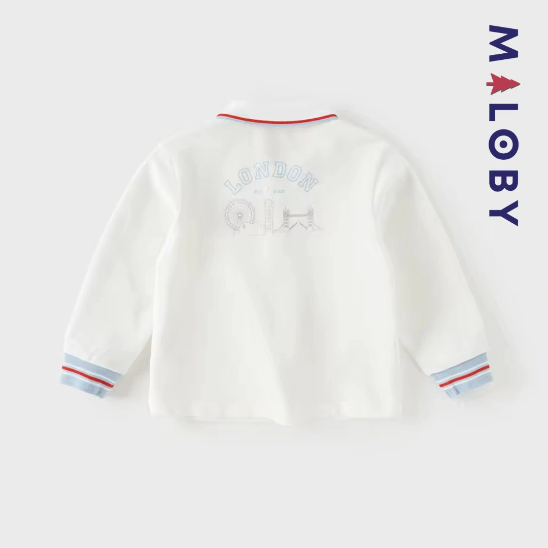 Polo manches longues en coton premium enfants garçon –Blanc