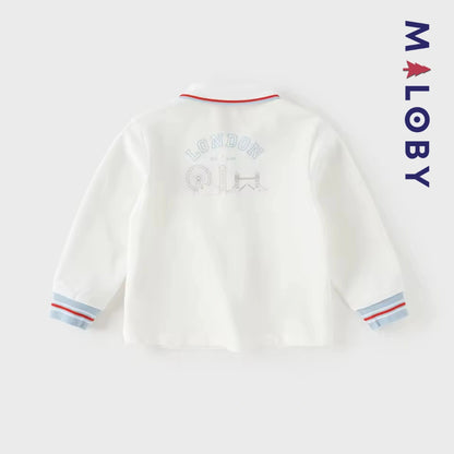 Polo manches longues en coton premium enfants garçon –Blanc