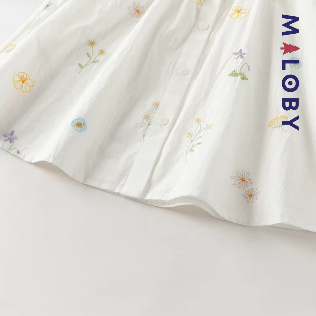 Chemise brodée en pur coton enfant fille -Beige