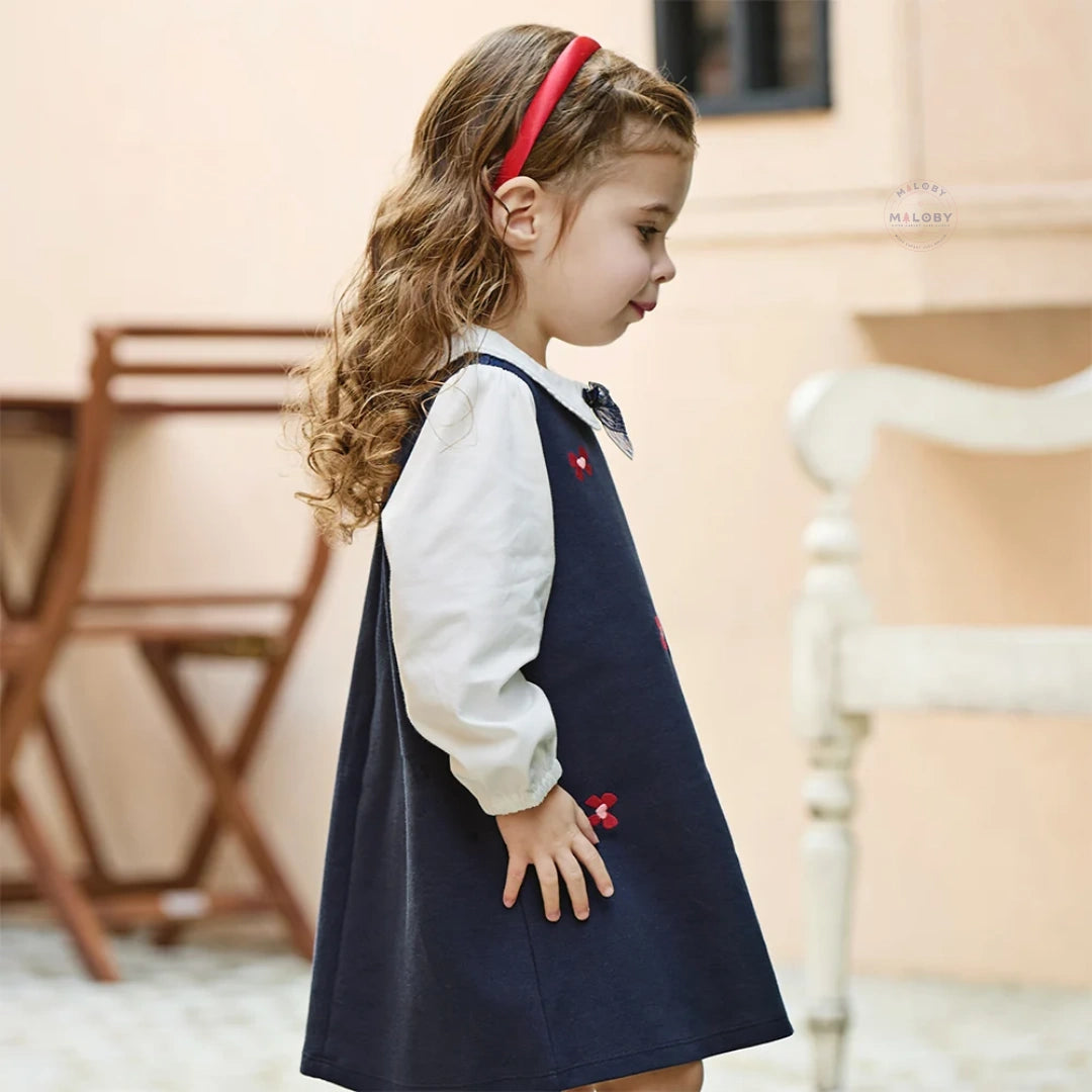 Robe bi-matière motif Papillons 🦋 enfant fille- Marine