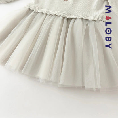 Robe bi-matière motif chat enfant fille- gris