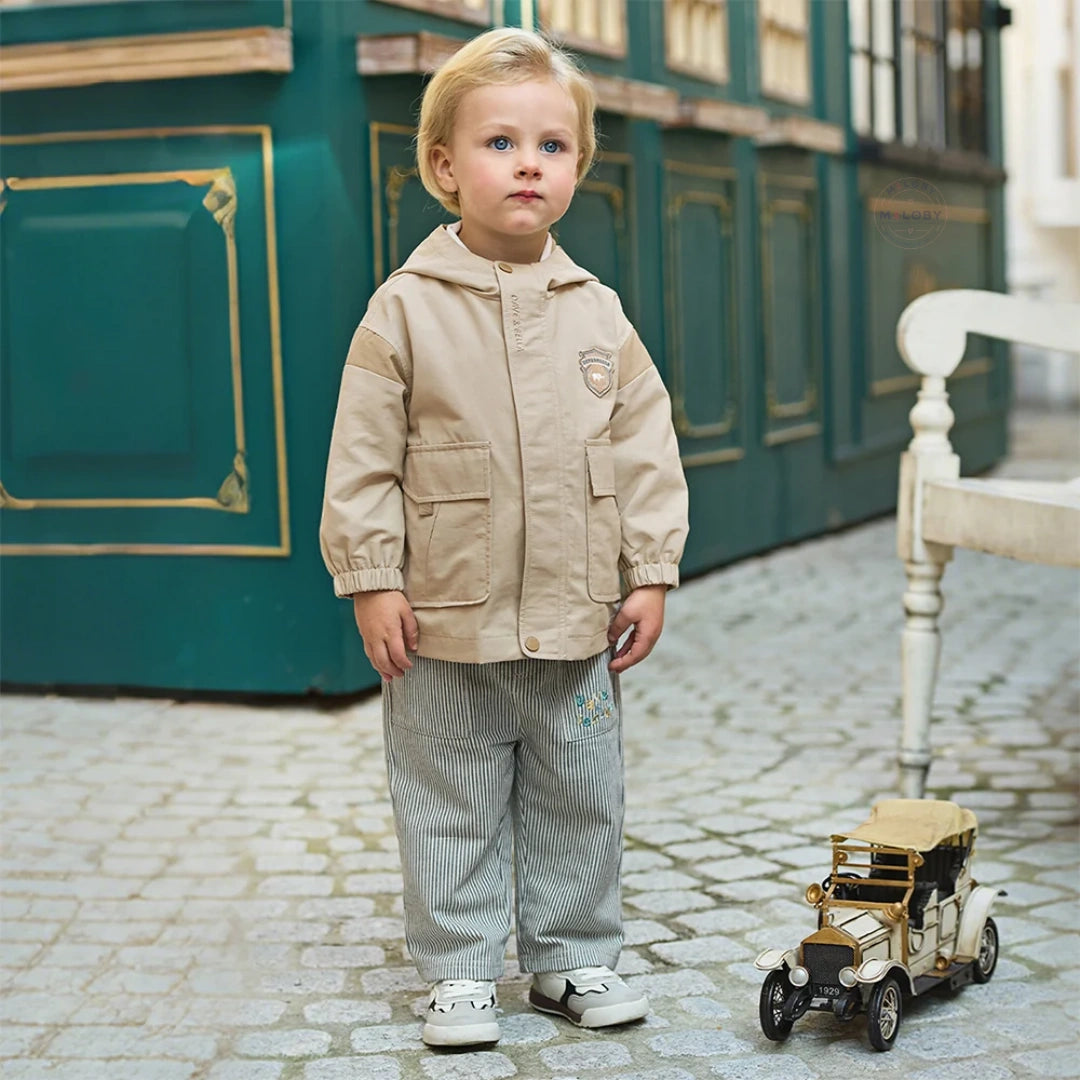 Veste à capuche coupe-vent casual enfant garçon beige, vêtement enfant maroc - MALOBY