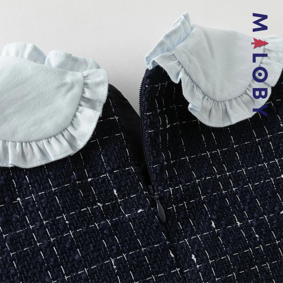 Robe à carreaux effet 2 en 1 enfant fille- bleu -robes et ensembles pour filles, bébés et garcons - MALOBY