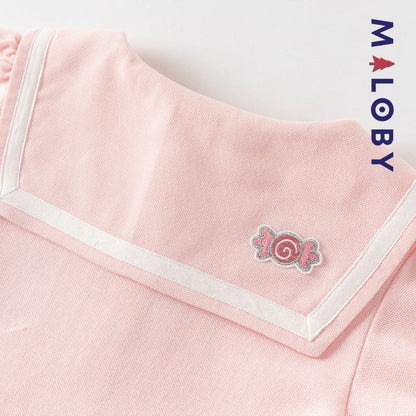 Robe manches courtes en piqué de coton enfant fille -Rose
