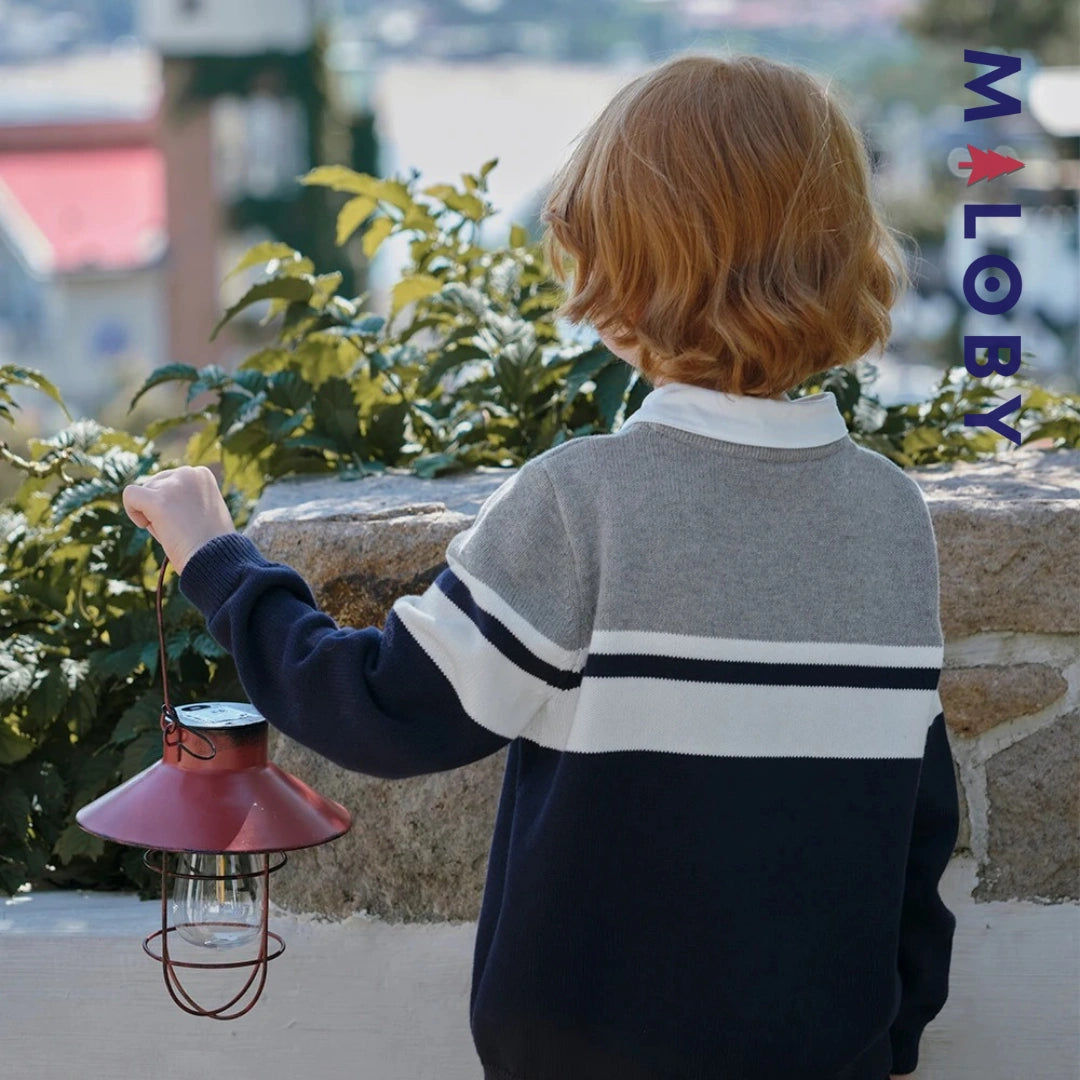 Pull à col chemise enfant garçon- marine -robes et ensembles pour filles, bébés et garcons - MALOBY