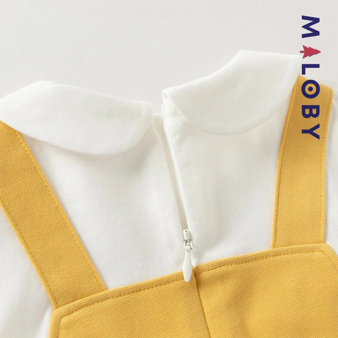 Robe bi-matière effet 2 en 1 enfant fille- Jaune -robes et ensembles pour filles, bébés et garcons - MALOBY