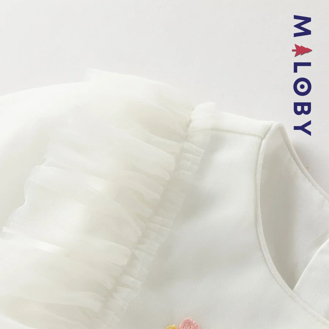 Robe cérémonie brodée fleurs enfant fille -Beige
