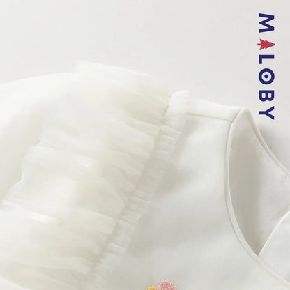 Robe cérémonie brodée fleurs enfant fille -Beige