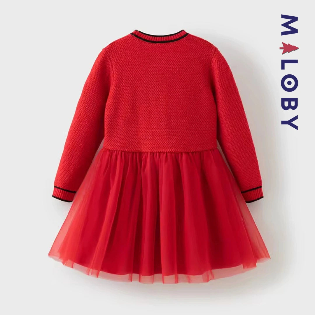 Robe habillée bi-matière enfant fille -Rouge -robes et ensembles pour filles, bébés et garcons - MALOBY