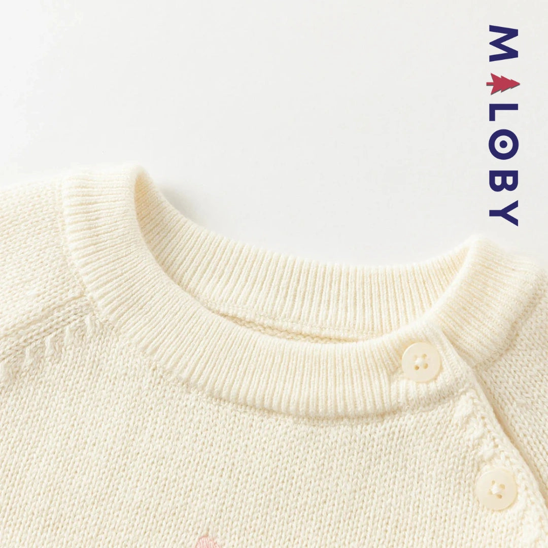 Pull en maille motifs cœurs enfant fille- Rouge / Beige