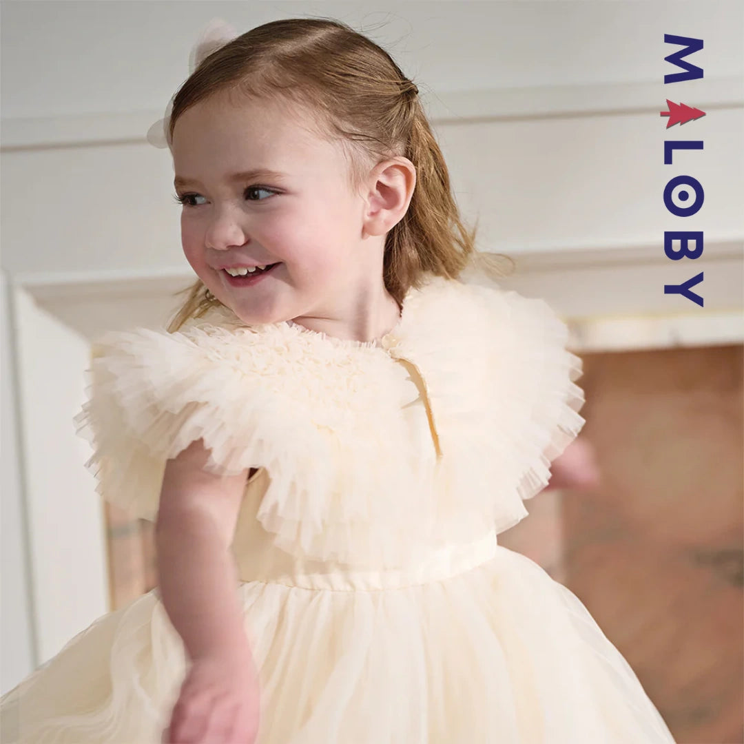 Robe de fête d'été sans manches en tulle champagne pour filles