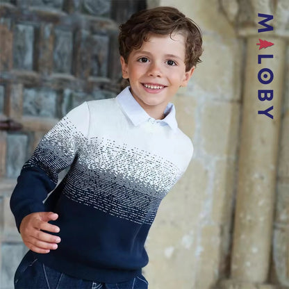 Pull à col chemise effet 2 en 1 enfant garçon -Marine -robes et ensembles pour filles, bébés et garcons - MALOBY