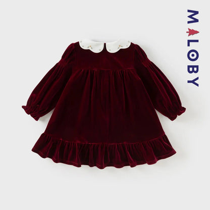 Robe en velours unie enfant fille - bordeaux