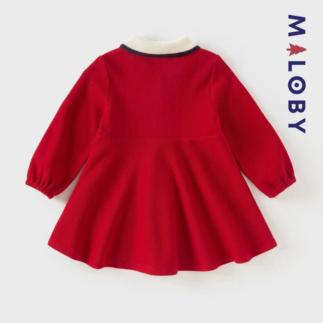 Robe en pur coton manches longues enfant fille -rouge