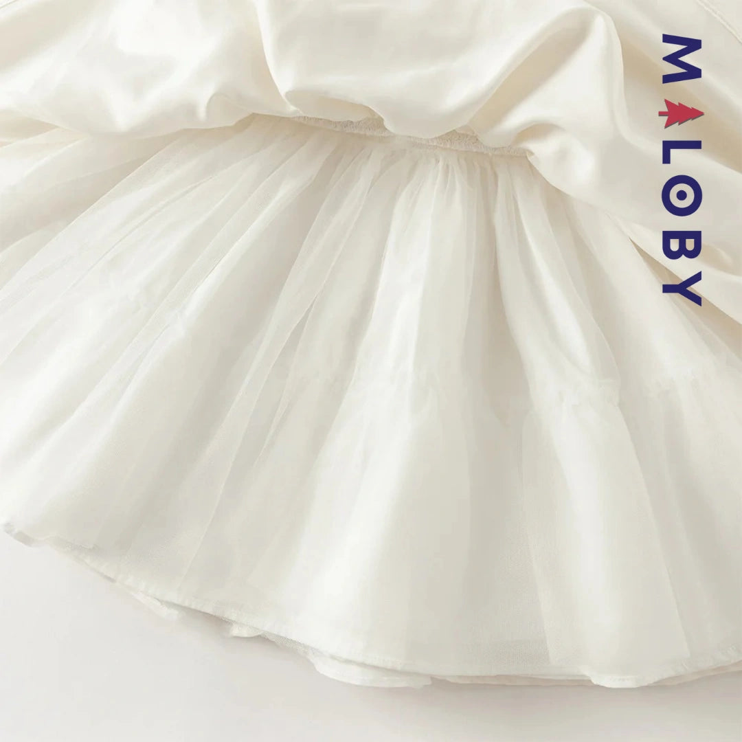 Robe cérémonie manches longues fleurettes - blanc