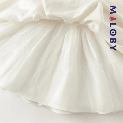 Robe cérémonie manches longues fleurettes - blanc