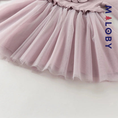 Robe bi-matière motifs brodés enfant fille- violet