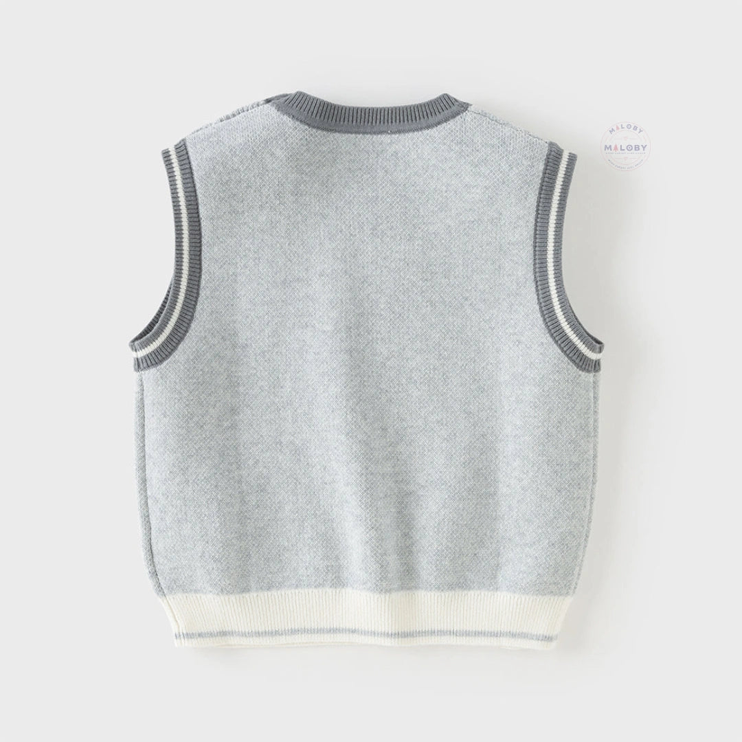 Pull sans manches en coton tricoté enfant garçon gris, vêtement enfant maroc - MALOBY