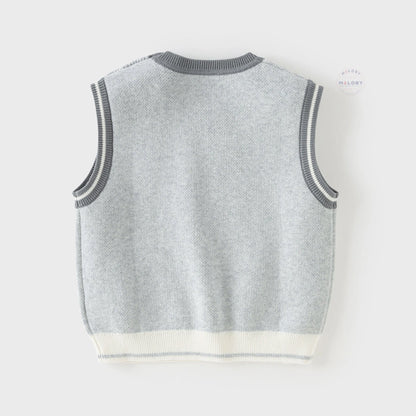 Pull sans manches en coton tricoté enfant garçon gris, vêtement enfant maroc - MALOBY
