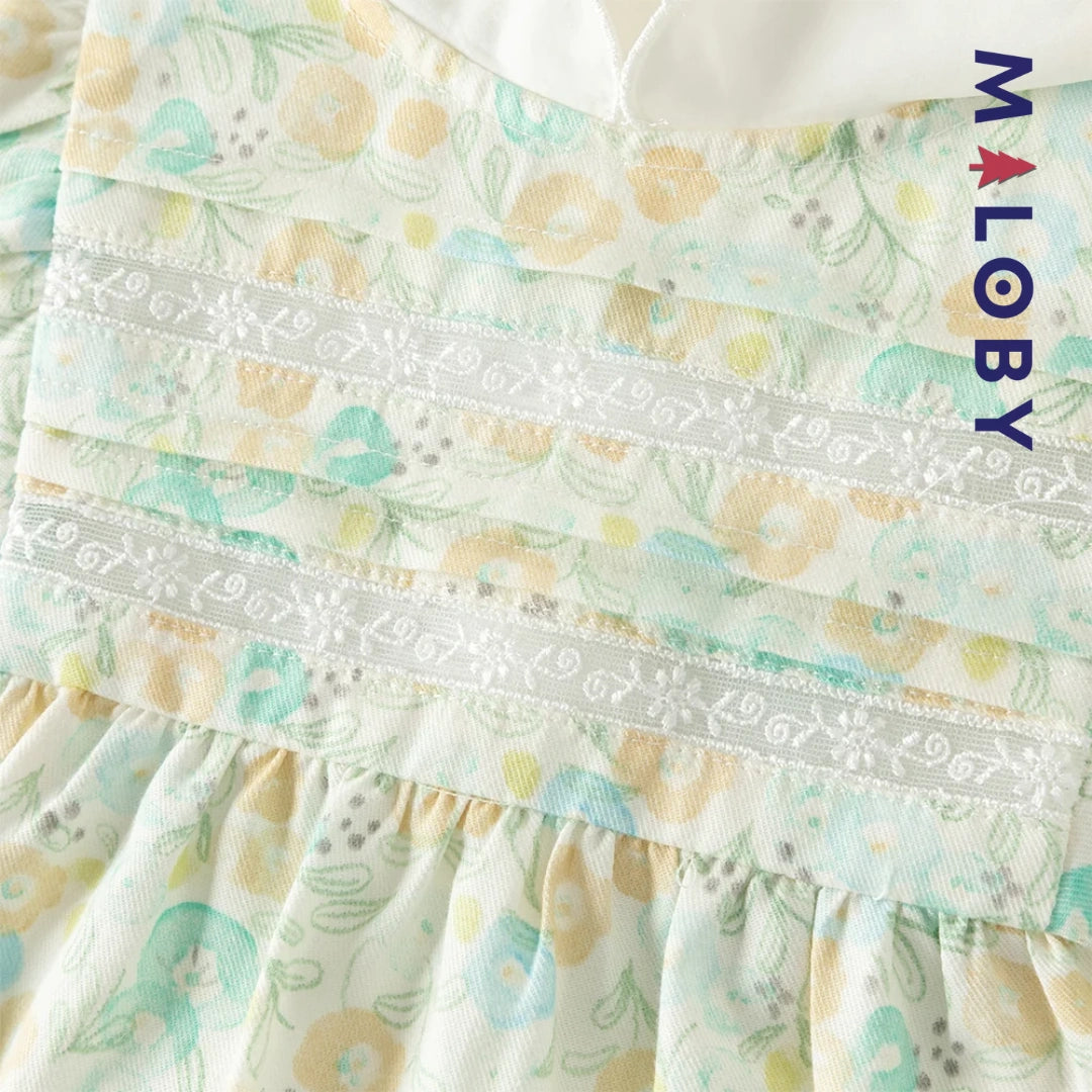 Robe Fleurie à col brodé avec mini sac chat enfant fille -Floral