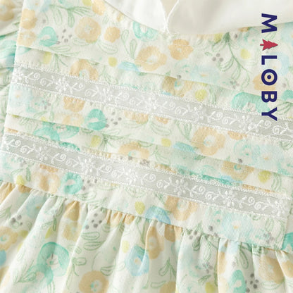 Robe Fleurie à col brodé avec mini sac chat enfant fille -Floral