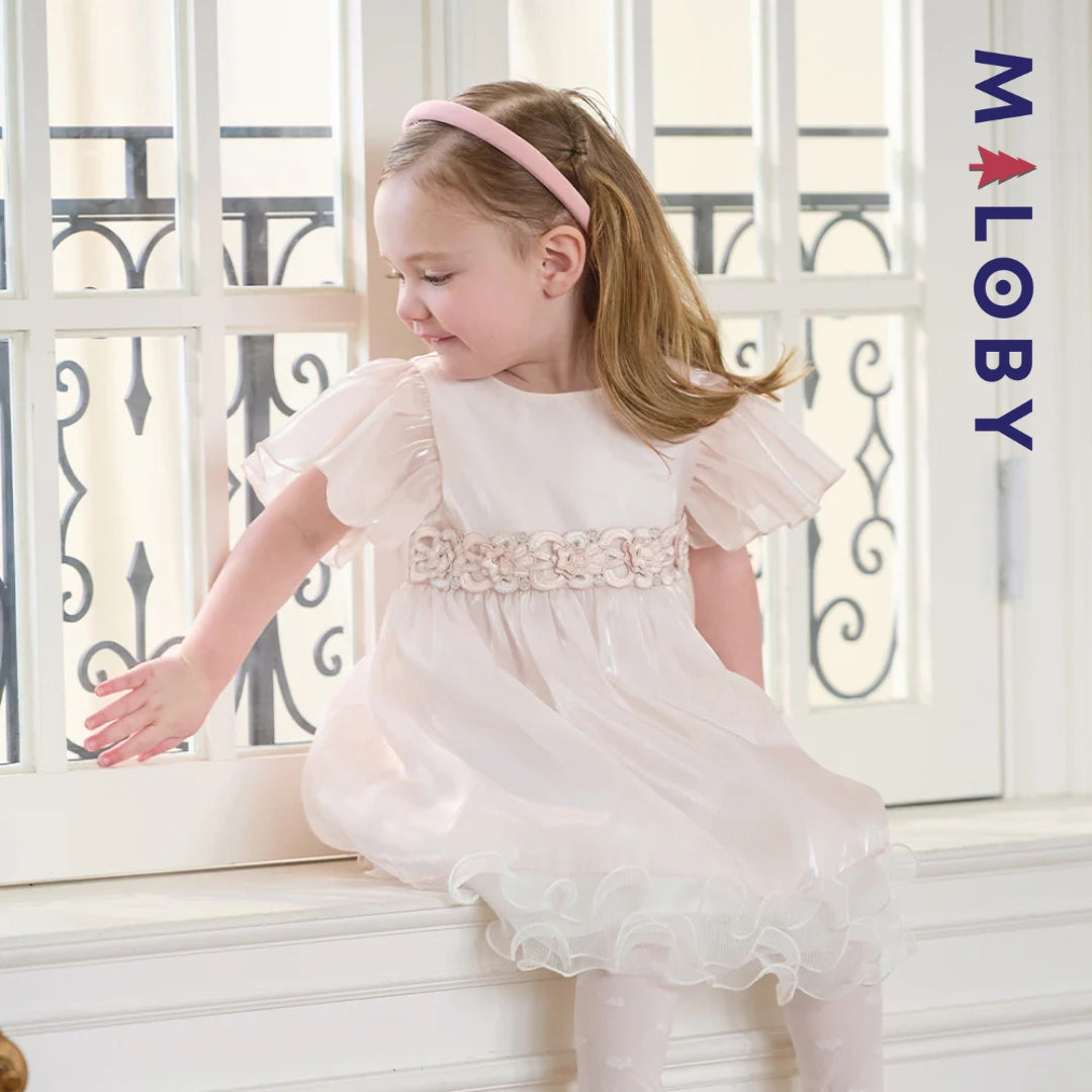 Robe cérémonie à fleurs brodées enfant fille- Rose poudré