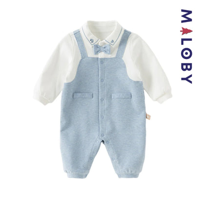 Combinaison habillée manches longues effet 2 en 1 bébé garçon - bleu