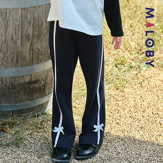 Pantalon tricoté à Bandes Contrastées enfant fille- Marine