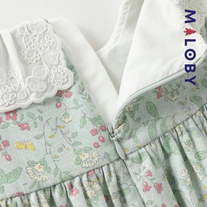 Robe à smocks fleurie manches longues enfant fille- vert imprimé