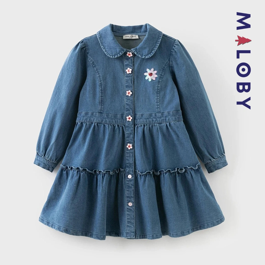 Robe en Jean manches longues enfant fille - bleu denim