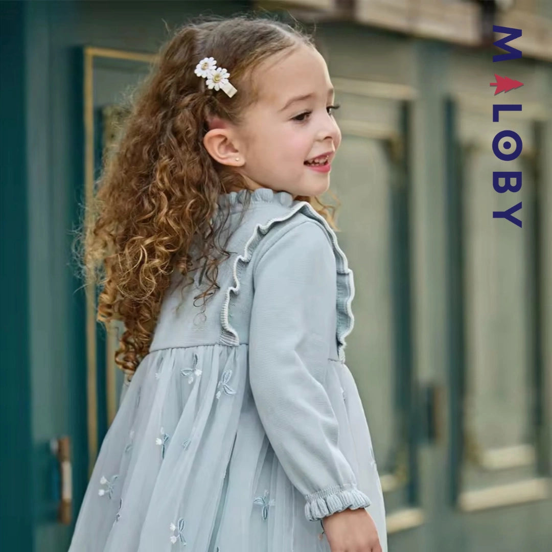 Robe princesse bi-matière enfant fille -Bleu ciel -robes et ensembles pour filles, bébés et garcons - MALOBY