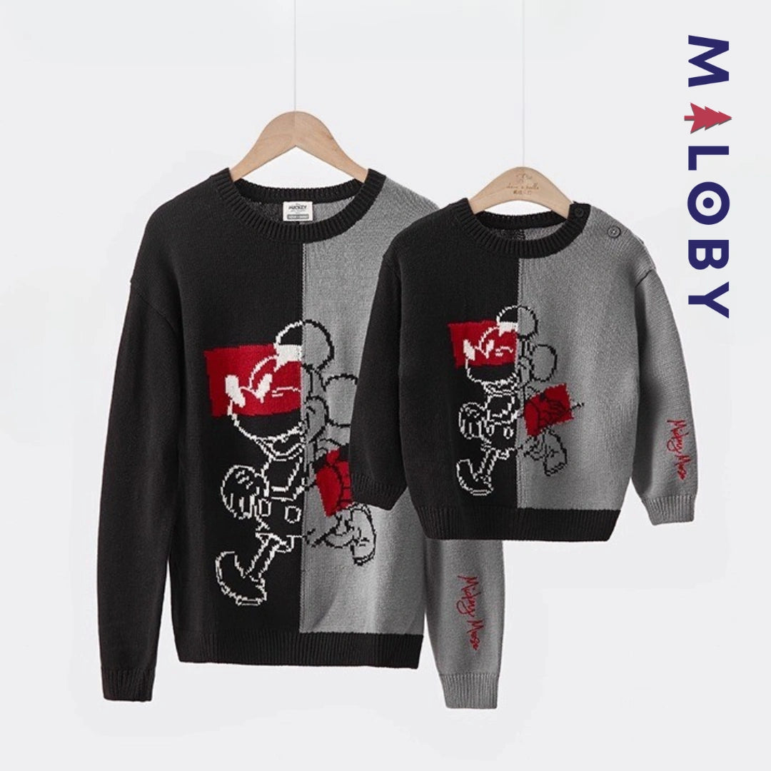 Pull en tricot parent-enfant unisexe- Noir