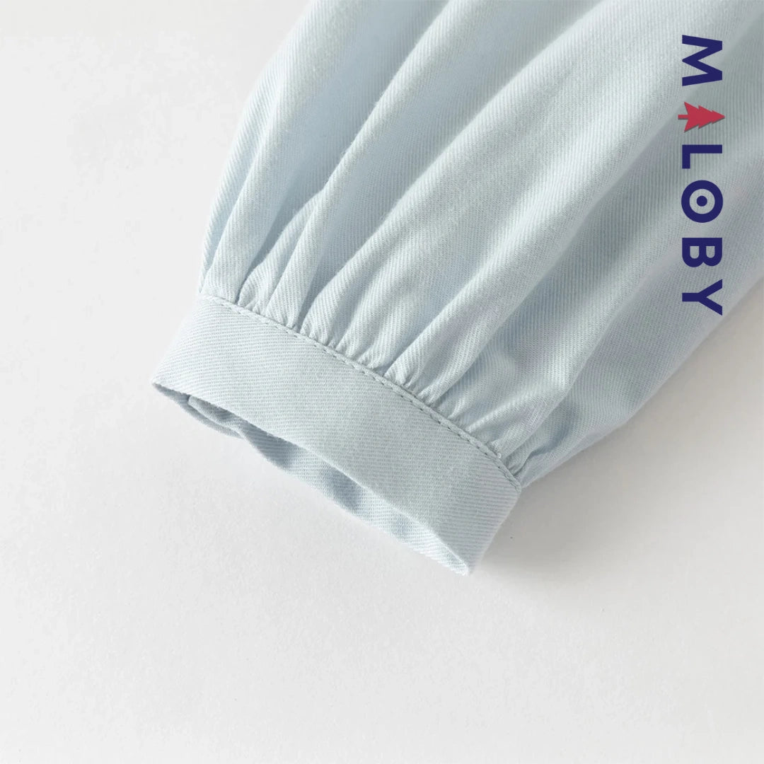 Ensemble habillé 2 pièces Chemise + Jupon plissé enfant fille -Bleu